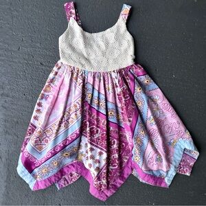 BLUEBERI BOULEVARD Patchwork Handkerchief Hemline Lace Crochet Smocked Sundress